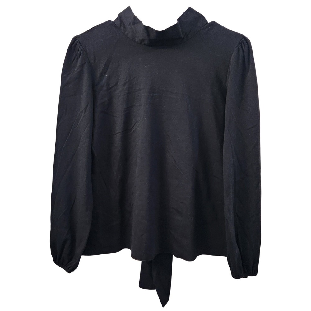 Carolina‎ Herrera Black Tie Neck Long Sleeve Blouse Top Womens Size M Designer